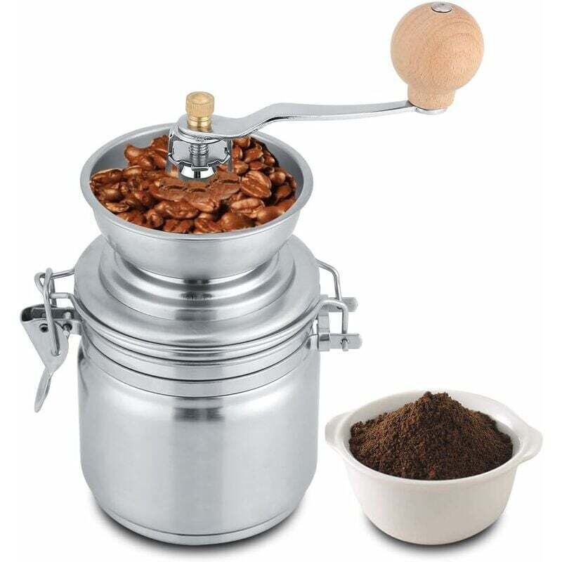 foto del prodotto dpzo macinacaff manuale in acciaio inox, utensile per macinare a mano chicchi di caff , spezie, noci, semi, erbe aromatiche, semi di zucca, ecc.