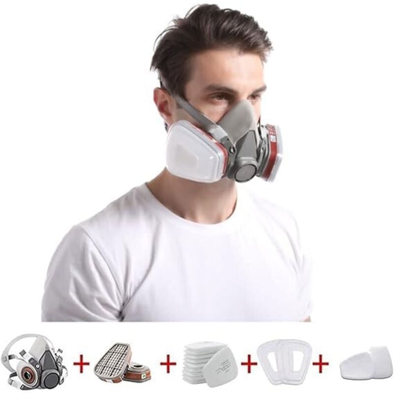 foto del prodotto dpzo - maschera protettiva 15 in 1, maschera per verniciatura, riutilizzabile con filtro antipolvere, maschera antigas respiratoria con filtro per