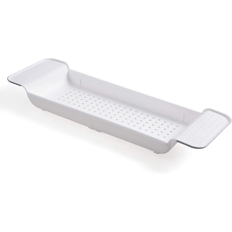 foto del prodotto dpzo mensola da bagno, mensola da bagno, portaoggetti da doccia espandibile, vassoio portaoggetti per accessori da bagno, scolapiatti, grigio bianco