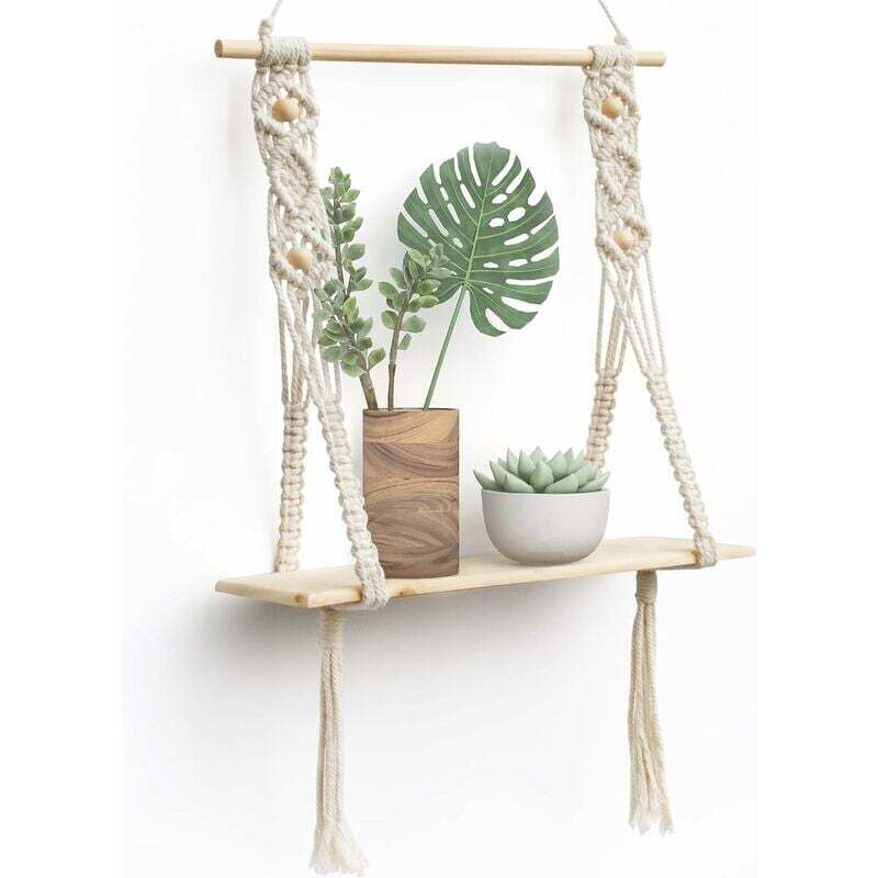 foto del prodotto dpzo mensola da parete in legno macram , decorazione boh mien, piante, semplice nappa, intrecciata a mano, camera da letto, soggiorno, wc, mensola