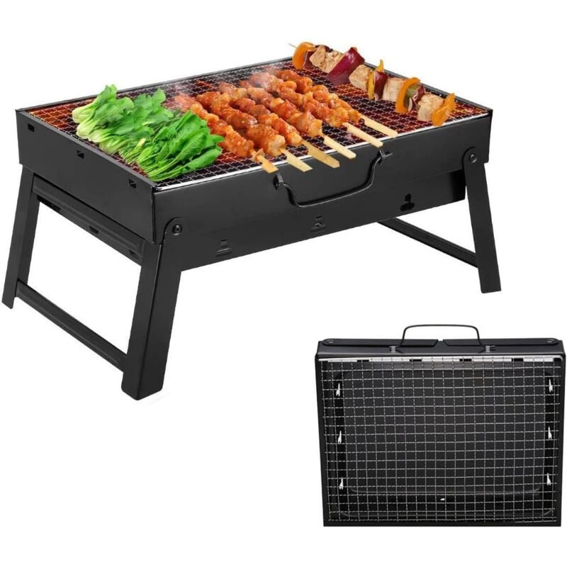 foto del prodotto dpzo mini barbecue portatile a carbone, barbecue da tavolo pieghevole e staccabile, per giardino, balcone, viaggio, campeggio, nero 351723cm