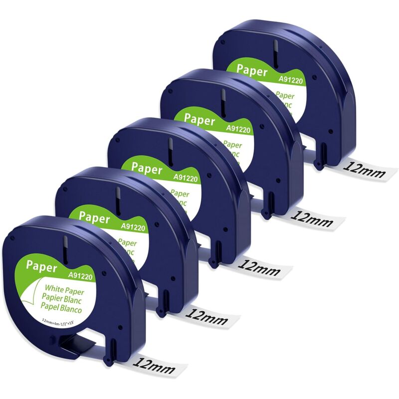 foto del prodotto dpzo nastro di carta compatibile per dymo letratag nastro di carta 12mm x 4m nero su bianco, ricarica dymo letratag lt 100h lt 100t xr xm lt 110t,