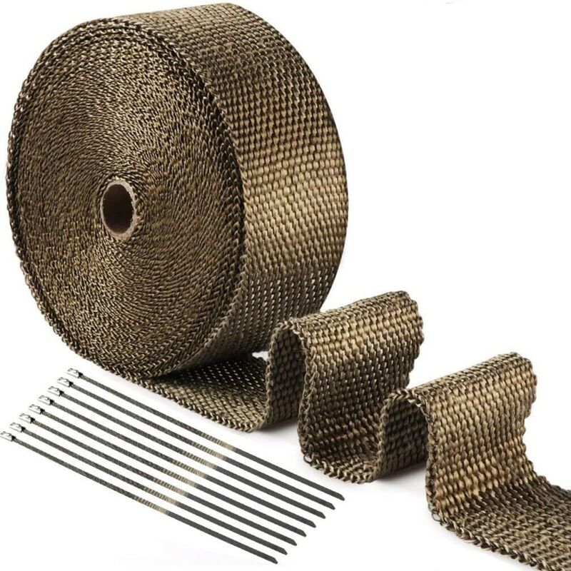 foto del prodotto dpzo nastro isolante termico in titanio magma da 15 m x 50 mm 10 fascette in acciaio inossidabile per tubo collettore di scarico moto nastro