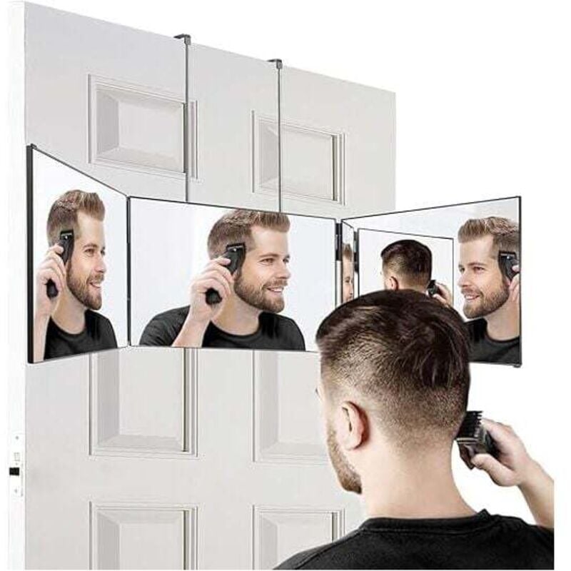 foto del prodotto dpzo nuovo specchio per il trucco pieghevole a 360 gradi, per bagno, con vista posteriore, tripla altezza regolabile, per parrucchiere, rasatura,