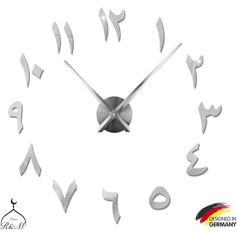 foto del prodotto dpzo orologio da parete 3d arabo fai da te muto regalo per la casa soggiorno, ufficio, casa 2 anni di garanzia argento 
