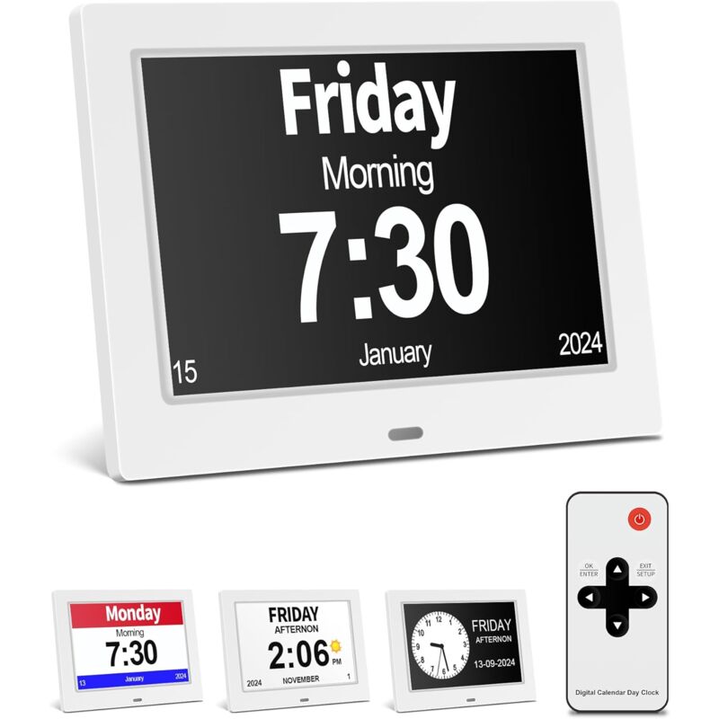 foto del prodotto dpzo orologio digitale lcd da 8 pollici con calendario, data, giorno e ora, oscuramento automatico non abbreviato, 8 lingue, display hd, promemoria