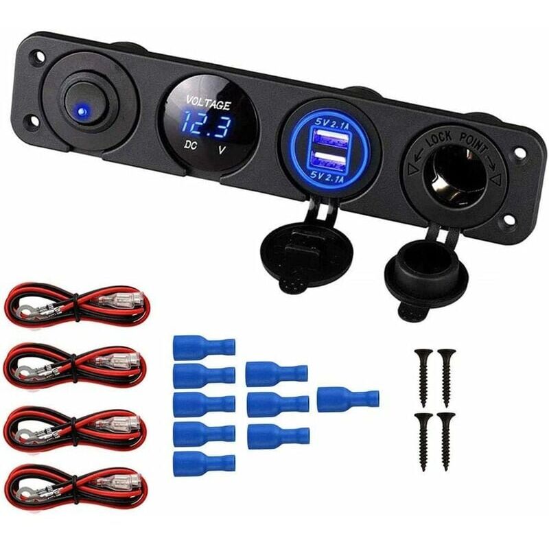 foto del prodotto dpzo pannello interruttori marini 4 in 1, presa di corrente con doppia presa usb da 12 v e 4,2 a, voltmetro a led e accendisigari