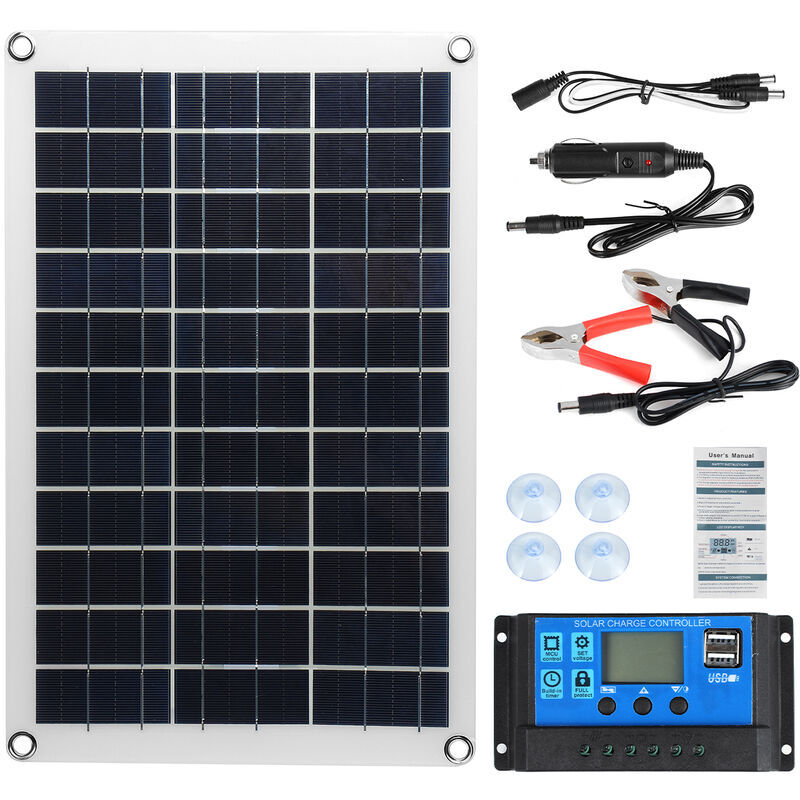 foto del prodotto dpzo pannello solare da 100 w kit controller lcd da 10 100 a per roulotte, furgone, barca, camper, auto campeggio attivit all aperto,
