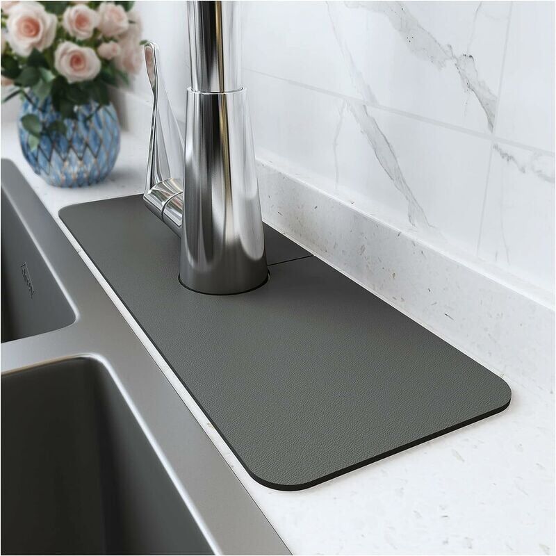 foto del prodotto dpzo paraspruzzi per rubinetto del lavandino 1 confezione tappetino super assorbente ad asciugatura rapida sink gadgets grigio scuro