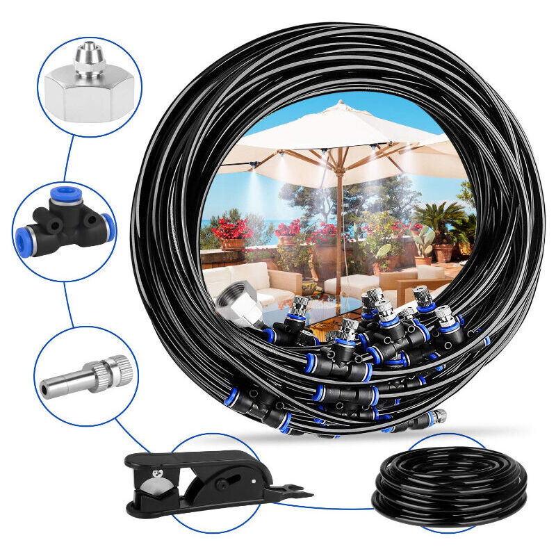 foto del prodotto dpzo patio mister, sistema di nebulizzazione da 15 m con 15 ugelli, nebulizzatore di raffreddamento da giardino con tubo flessibile resistente e