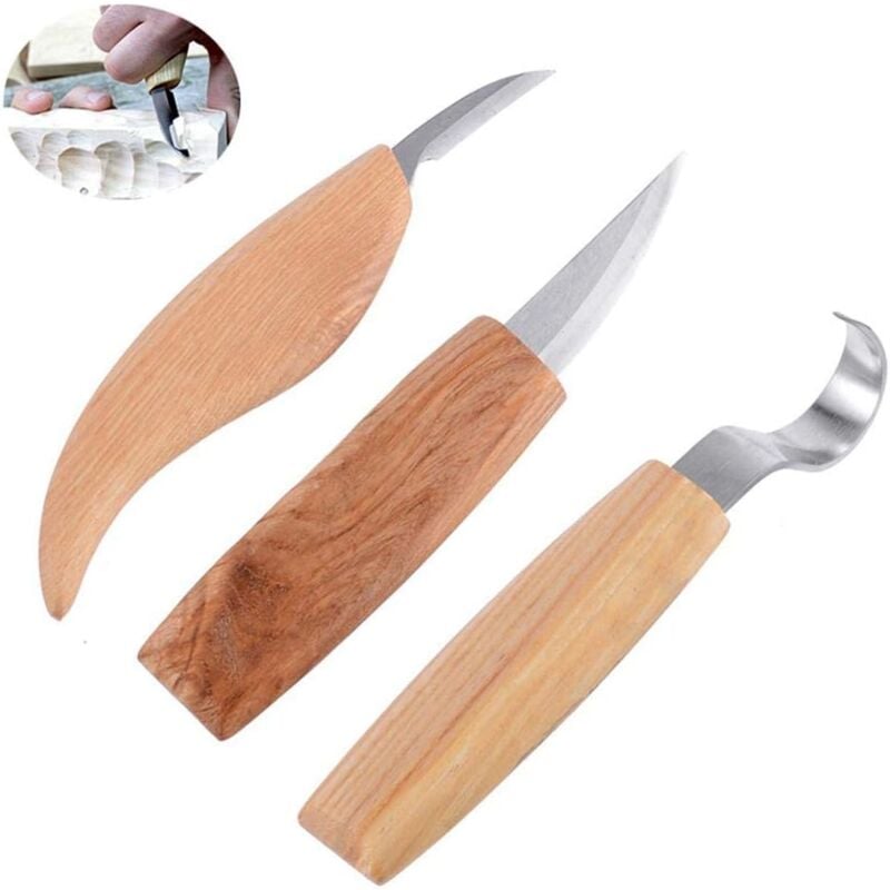 foto del prodotto dpzo pezzi di utensili per intaglio del legno, coltelli in acciaio inossidabile con manico in legno per lavori fai da te