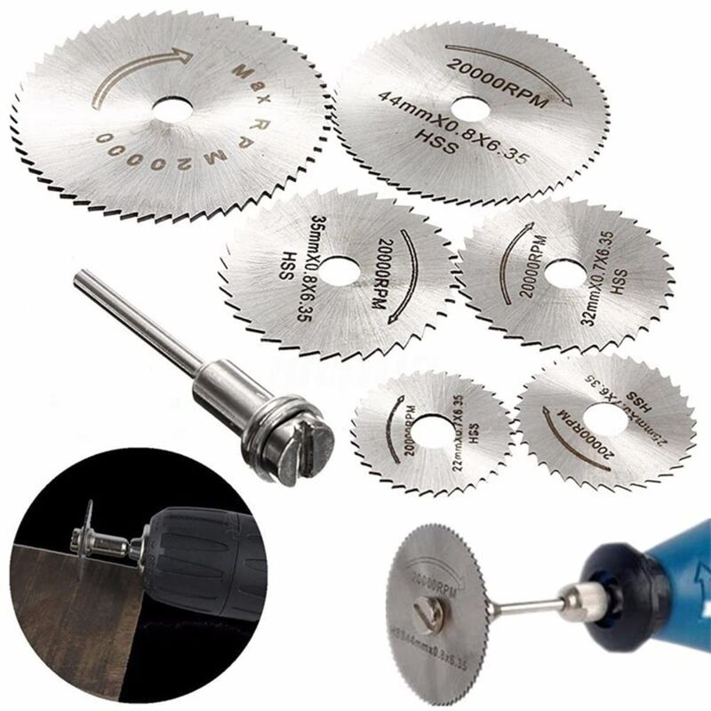 foto del prodotto dpzo pezzi hss dischi da taglio per utensili rotanti mini lame per seghe circolari con mandrino da 3,2 mm per tagliare legno, plastica e metallo