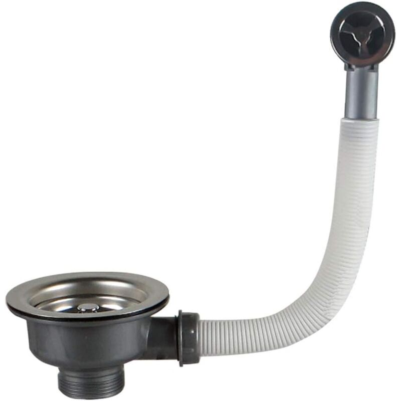 foto del prodotto dpzo piletta per lavello con cestello di troppo pieno in acciaio inox 110 mm 1 , acciaio inox abs, piletta cestello