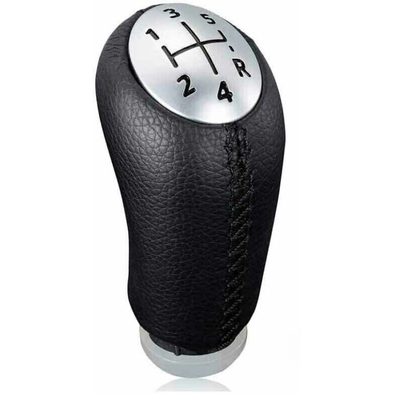 foto del prodotto dpzo pomello del cambio manuale in pelle nera per renault clio iii, megane 2 e laguna, con adattatore incluso.