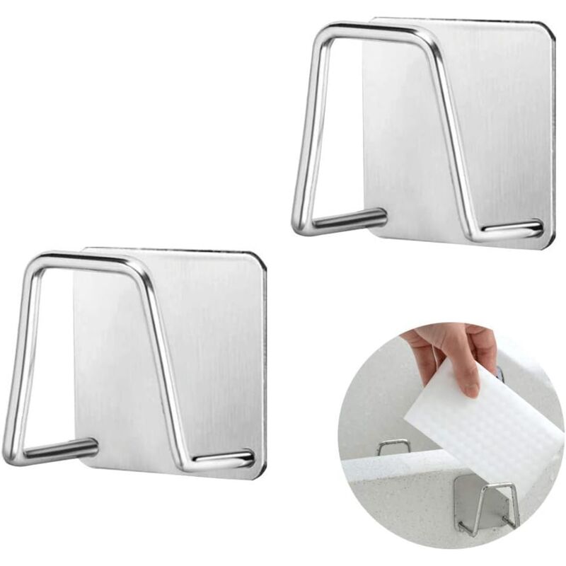 foto del prodotto dpzo porta spugna adesivo da 2 pezzi, in acciaio inox 304, senza foratura, per lavello da cucina, argento