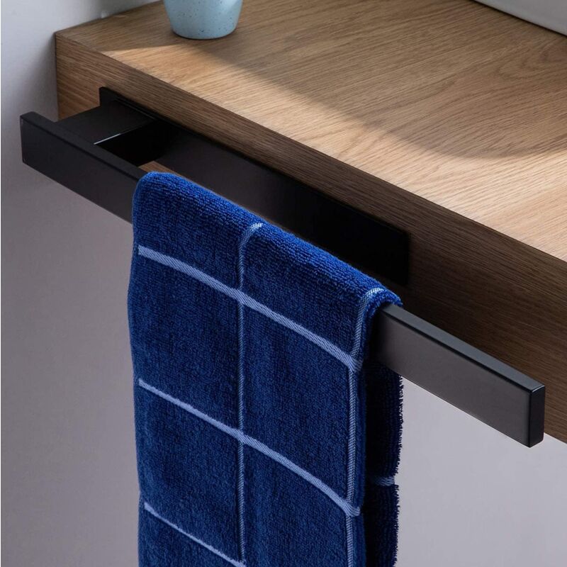 foto del prodotto dpzo portasciugamani autoadesivo nero senza foratura, portasciugamani da bagno per bagno e cucina, 39 cm