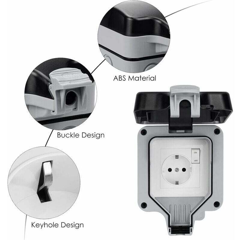 foto del prodotto dpzo presa elettrica impermeabile ip66 con interruttore e scatola di giunzione impermeabile, presa elettrica a parete antipolvere per esterni per