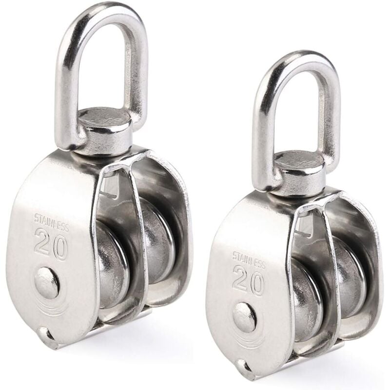 foto del prodotto dpzo - puleggia doppia 2 pezzi in acciaio inox 304 puleggia doppia girevole