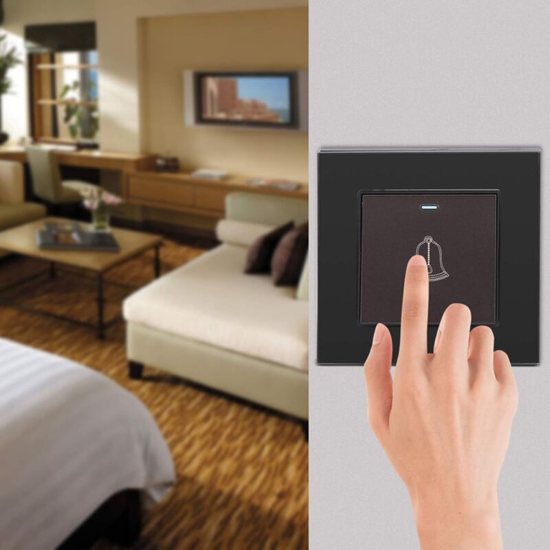 foto del prodotto dpzo pulsante campanello esterno pannello in vetro temperato, interruttore campanello da parete, pulsante, dispositivi per hotel e casa, 1 pz