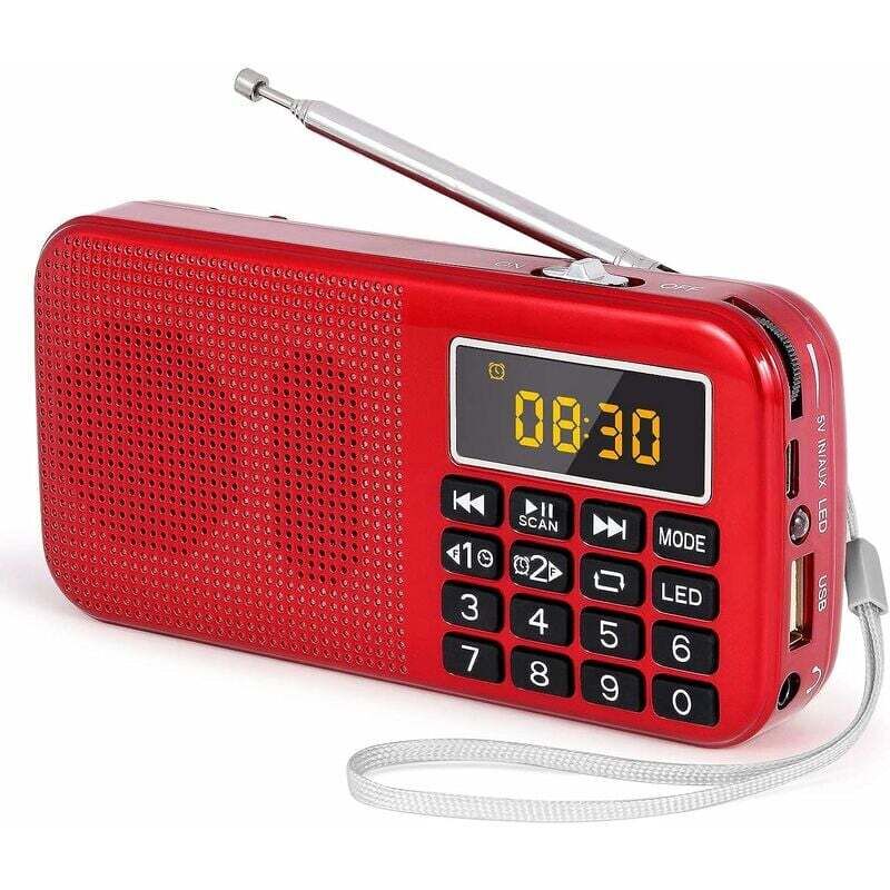 foto del prodotto dpzo radio portatile radio fm con batteria ricaricabile di grande capacit 3000 mah , supporto mp3 sd usb aux, rosso