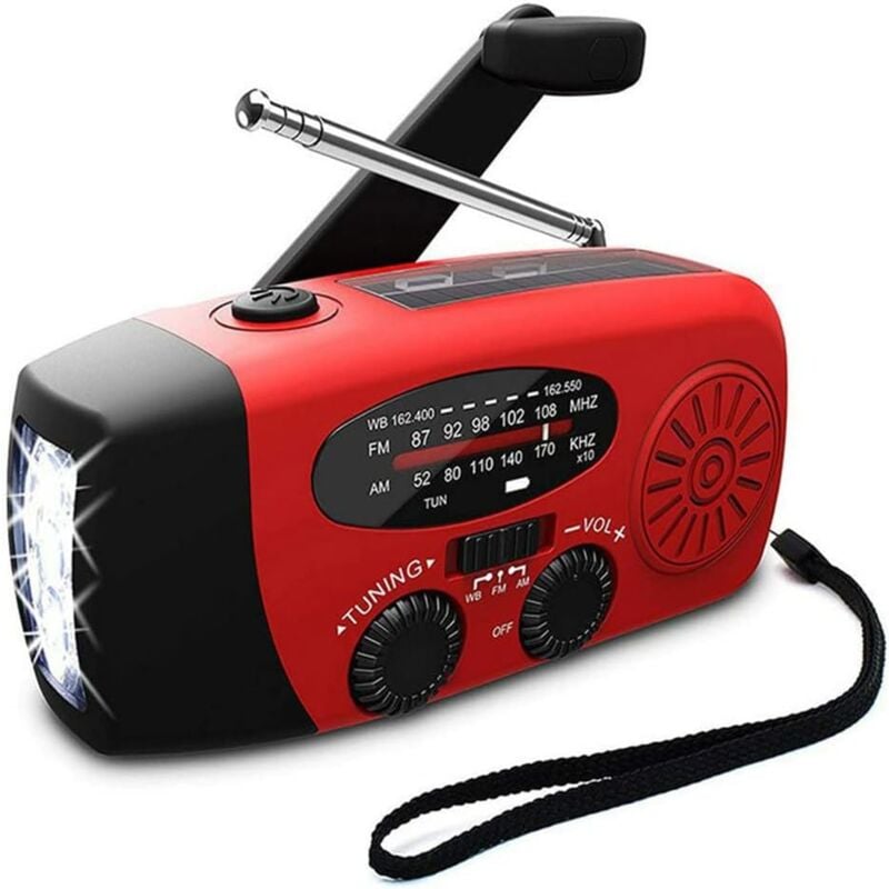 foto del prodotto dpzo radio solare portatile, radio di emergenza con manovella, radio dinamo meteorologica am fm noaa, power bank ricaricabile da 2000 mah,