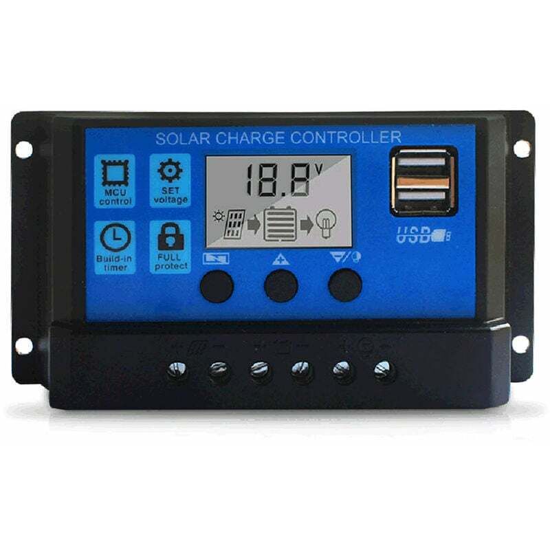 foto del prodotto dpzo regolatore di carica solare 10a, regolatore di carica solare 12v 24v, display lcd regolabile, regolatore di carica solare con doppia porta usb