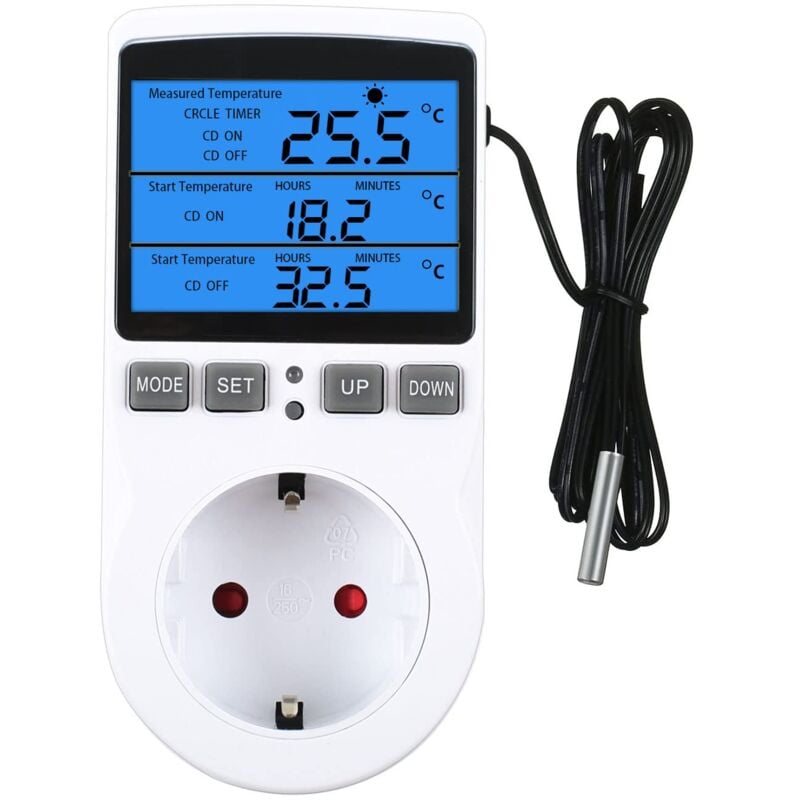 foto del prodotto dpzo regolatore di temperatura digitale 230v con timer e interruttore sonda per serra acquario serra germinazione semi riscaldamento e