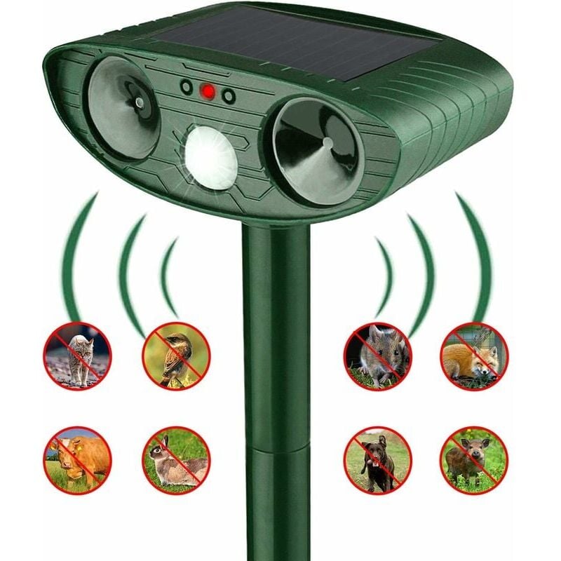 foto del prodotto dpzo repellente per animali a ultrasuoni, allontana gatti, cani, uccelli e visoni, alimentato ad energia solare, ideale per il giardino verde 