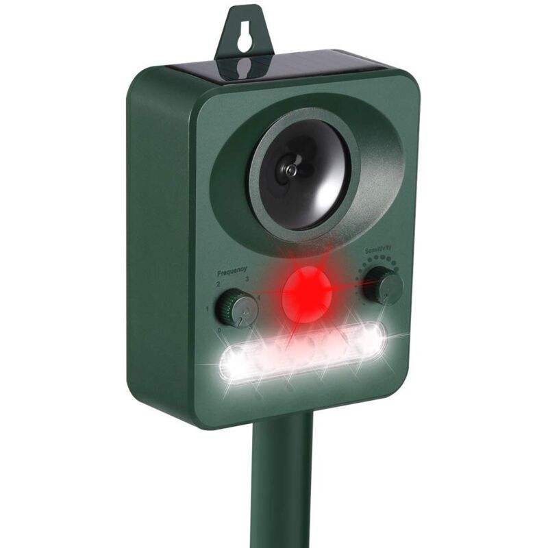 foto del prodotto dpzo repellente per gatti ad ultrasuoni, repellente impermeabile a energia solare o usb, repellente per animali a frequenza regolabile e lampada a