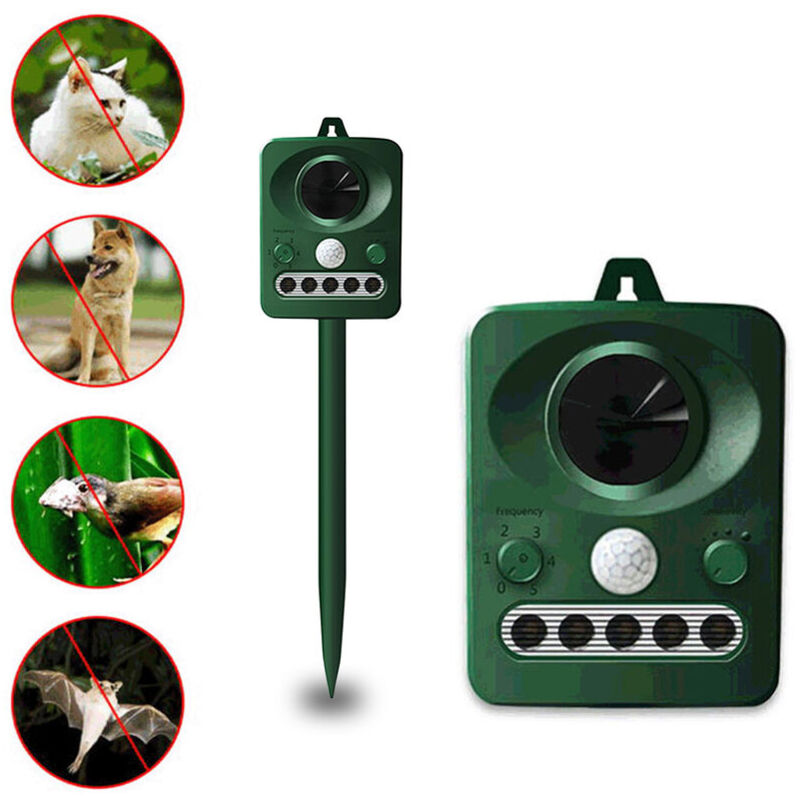 foto del prodotto dpzo repellente per uccelli a ultrasuoni solare per esterni, doppia ricarica solare e usb, design impermeabile, batteria integrata, verde erba