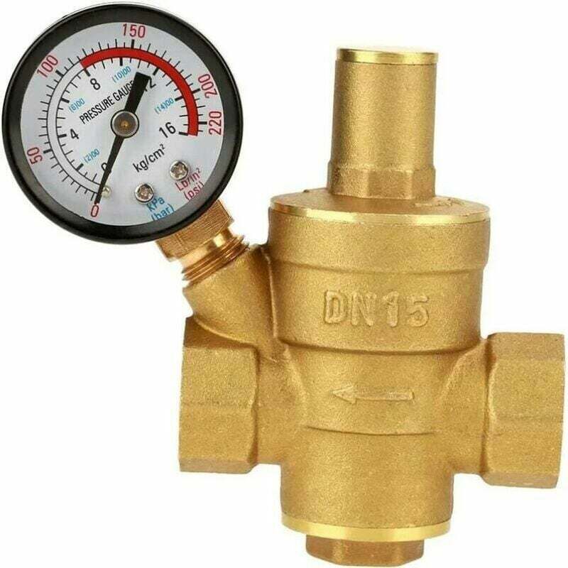 foto del prodotto dpzo riduttore di pressione dell acqua dn15, riduttore di pressione dell acqua regolabile in ottone con manometro per uso domestico 1 pz. 