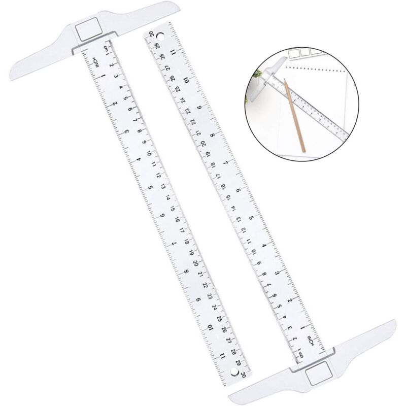 foto del prodotto dpzo righello a t in plastica, doppia scala per disegno e ufficio, 30 cm, 2 pezzi