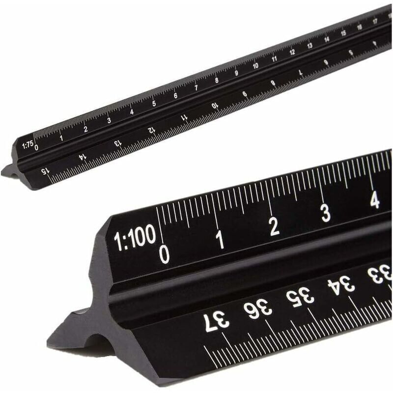 foto del prodotto dpzo righello triangolare in alluminio per architetti, metrico 1 20, 1 25, 1 50, 1 75, 1 100, 1 125, standard approssimativo. 30,5 cm, per