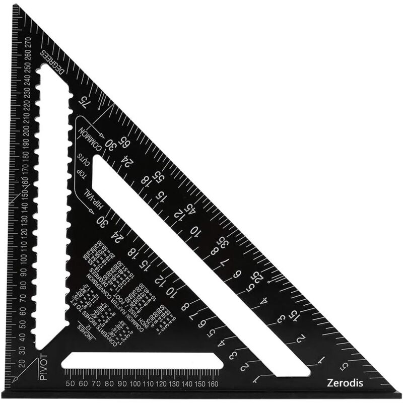 foto del prodotto dpzo righello triangolare, quadrato, angolare, goniometro, strumento di misurazione in lega di alluminio ad alta precisione, 12 pollici, nero