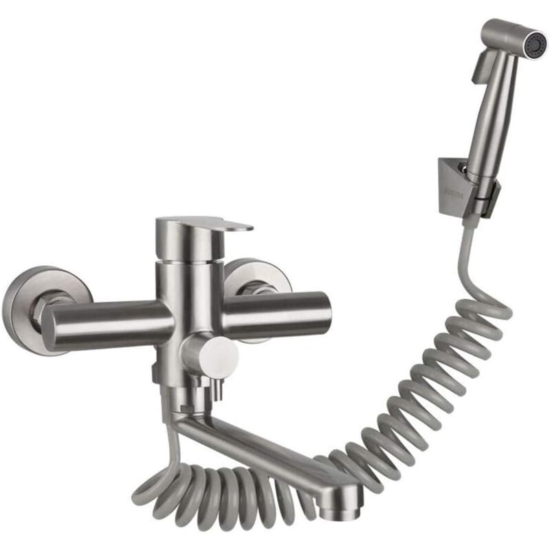foto del prodotto dpzo rubinetto da cucina a parete, pistola a spruzzo a parete, lavello, rubinetto per acqua calda e fredda in acciaio inossidabile, asciugatrice a