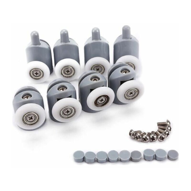 foto del prodotto dpzo ruote a rulli da 23 mm per porta doccia scorrevole, ruote a rulli regolabili per porta doccia, bagno, 8 pezzi