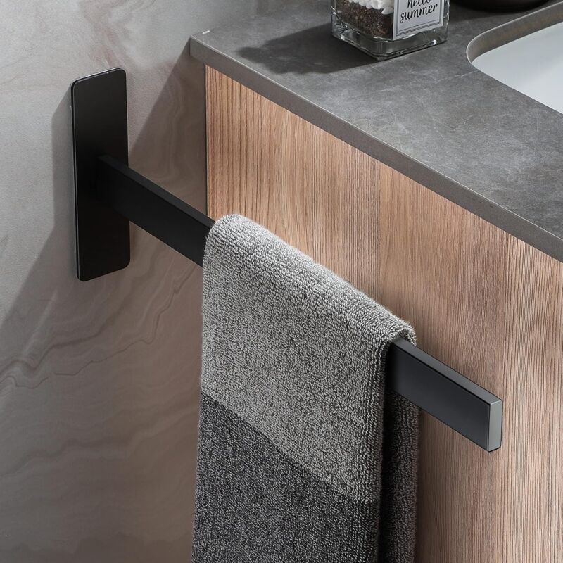 foto del prodotto dpzo scaldasalviette senza foratura, nero, a braccio singolo, in acciaio inox, a parete, per bagno, scaldasalviette autoadesivo spazzolato, per