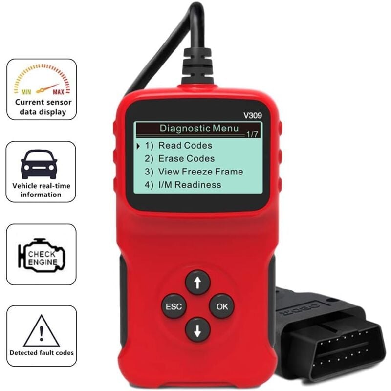 foto del prodotto dpzo scanner diagnostico obd2 per auto, lettore di codici di errore universale, adattatore v309 per tutti i protocolli obdii, spia di controllo