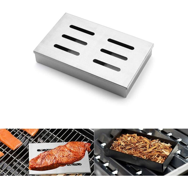 foto del prodotto dpzo scatola per affumicatura in acciaio inossidabile, trucioli per affumicatura con coperchio incernierato per barbecue