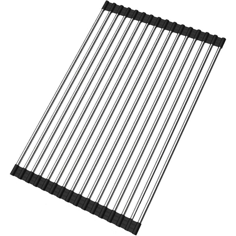 foto del prodotto dpzo scolapiatti arrotolabile in acciaio inox, scolapiatti portatile per lavello da cucina, 45x28 cm