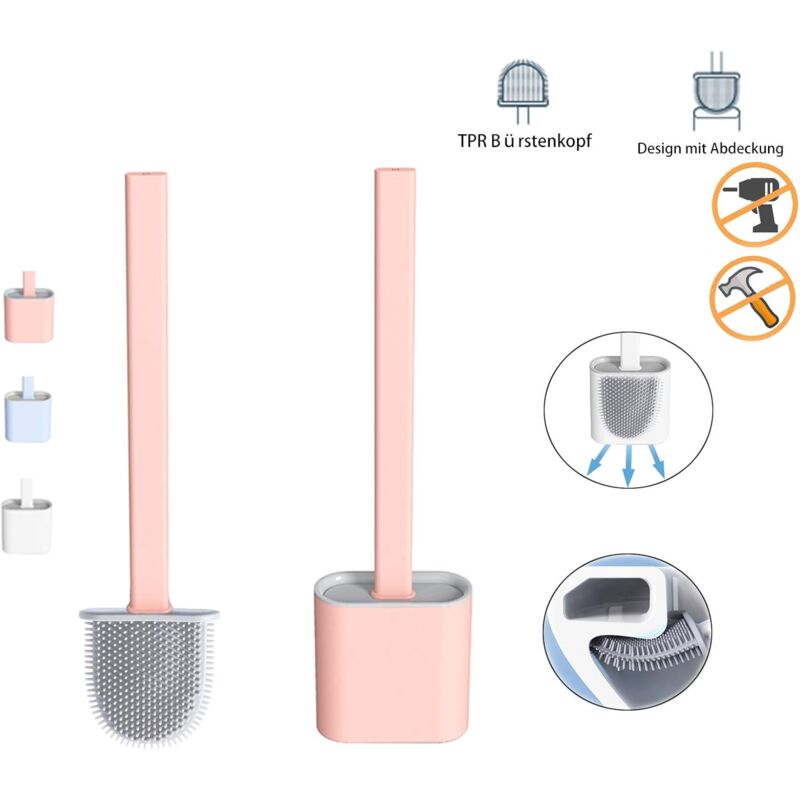 foto del prodotto dpzo scopino per wc in silicone, scopino per wc da bagno con supporto ad asciugatura rapida, pu essere appoggiato o appeso phophore 