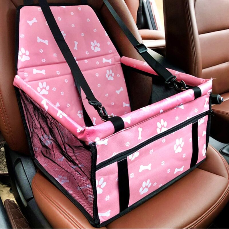 foto del prodotto dpzo seggiolino auto per cani di piccola e media taglia, impermeabile e traspirante, sedile posteriore e anteriore, lavabile e sicuro osso rosa 