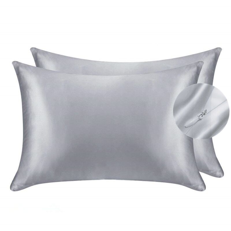 foto del prodotto dpzo set di 2 federe in finta seta per capelli e pelle 19 mm su entrambi i lati, grigio argento, standard 50x75 cm