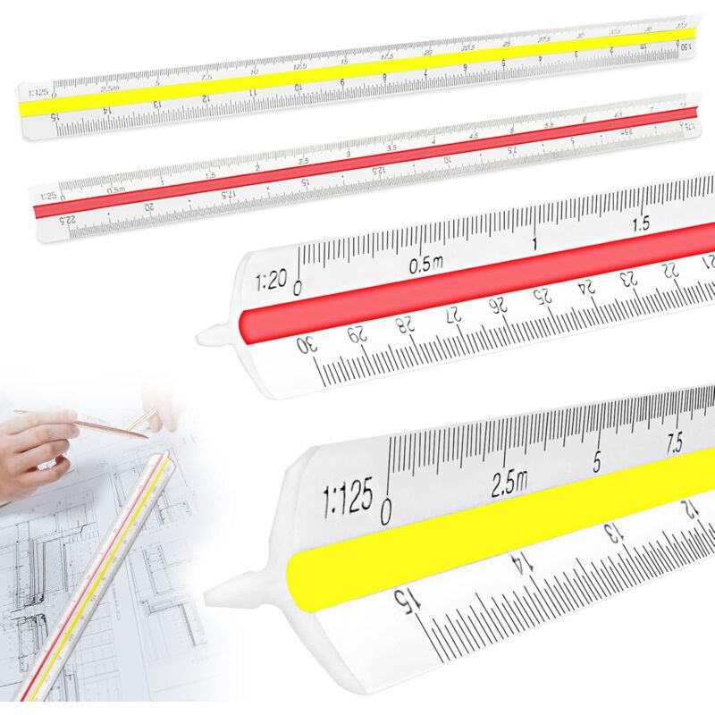foto del prodotto dpzo set di 2 scale triangolari da 30 cm, scala metrica da 1 20 a 1 500 per ingegneria