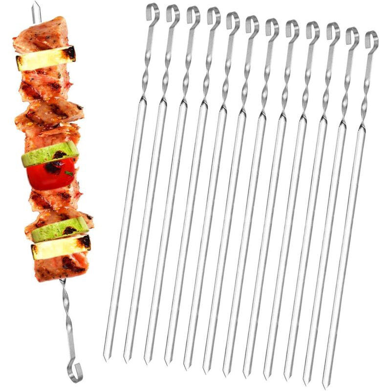 foto del prodotto dpzo set di 20 spiedini in acciaio inox per barbecue, spiedini piatti in metallo da 38 cm