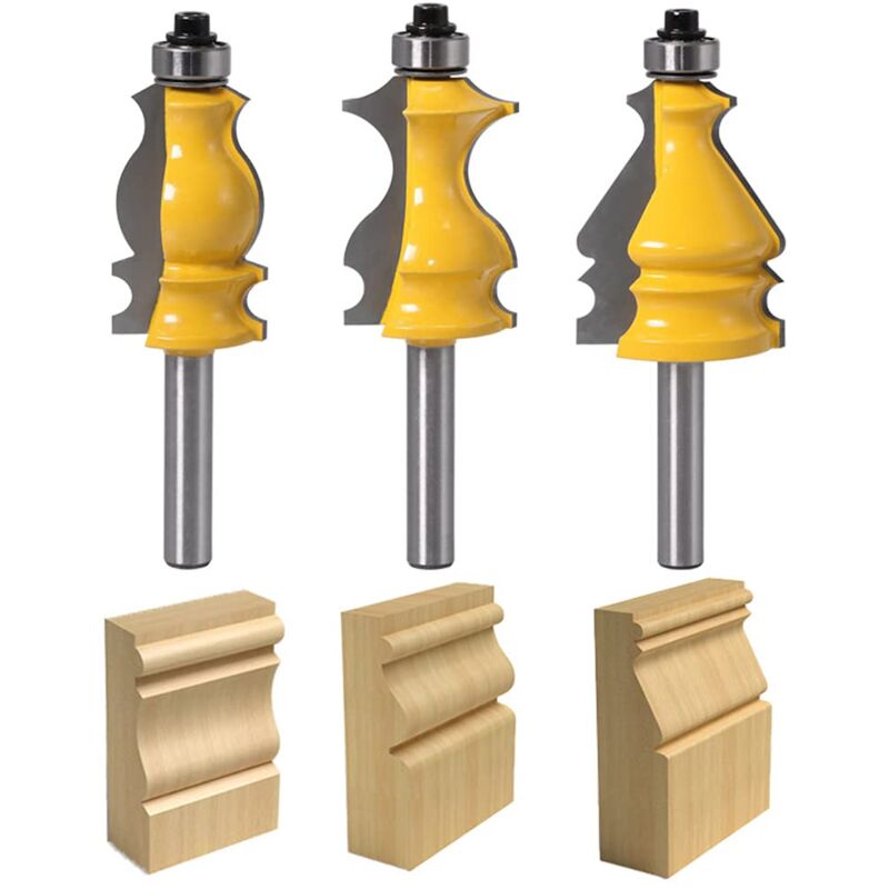 foto del prodotto dpzo set di 3 punte per fresatrice per modanature architettoniche, utensile per il taglio del legno, gambo da 8 mm