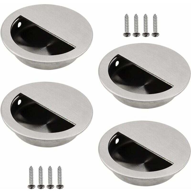 foto del prodotto dpzo set di 4 maniglie da incasso in acciaio inox argento, maniglia rotonda per porta scorrevole 50 mm con foro semicircolare di 40 x 20 mm,
