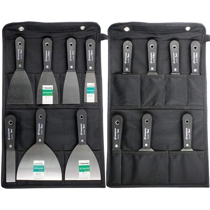 foto del prodotto dpzo set di 7 spatole e raschietti per stucco, manico in plastica antiscivolo con borsa portautensili portatile in tela.