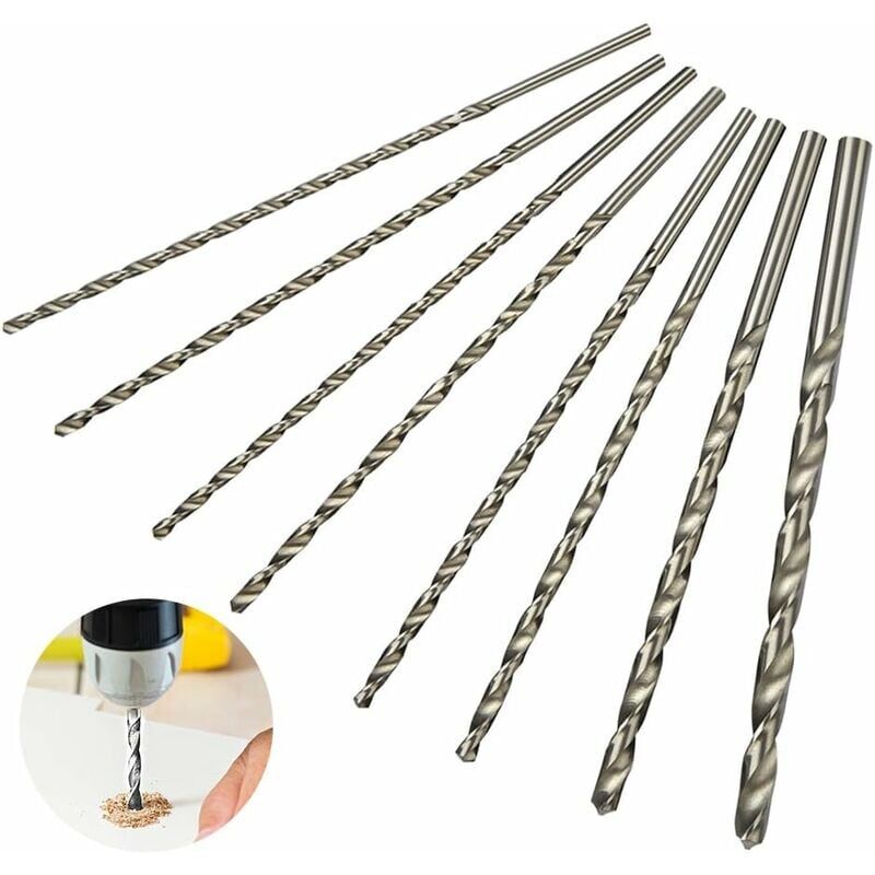 foto del prodotto dpzo set di 8 punte da trapano extra lunghe da 200 mm, punte da trapano in acciaio rapido, gambo dritto con diametro di 4 mm, 4,2 mm, 4,5 mm, 5 mm,