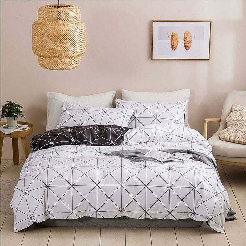 foto del prodotto dpzo set di biancheria da letto per adulti copripiumino con chiusura a cerniera set copripiumino geometrico bianco grigio nero bianco, 220x240 cm 